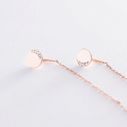 Сережки-протяжки в червоному золоті (фіаніти) с06728 №3