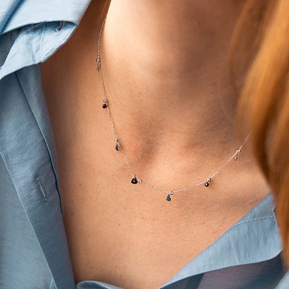 Золотое колье "Сердечки" с черными фианитами кол02362 №4