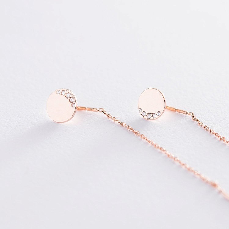 Сережки-протяжки в червоному золоті (фіаніти) с06728 від ювелірного магазину Онікс - 2