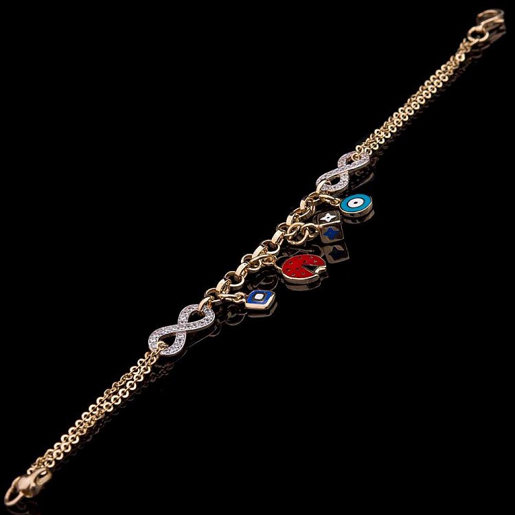 Золотой браслет "Бесконечность" с эмалью и фианитами б02292 от ювелирного магазина Оникс