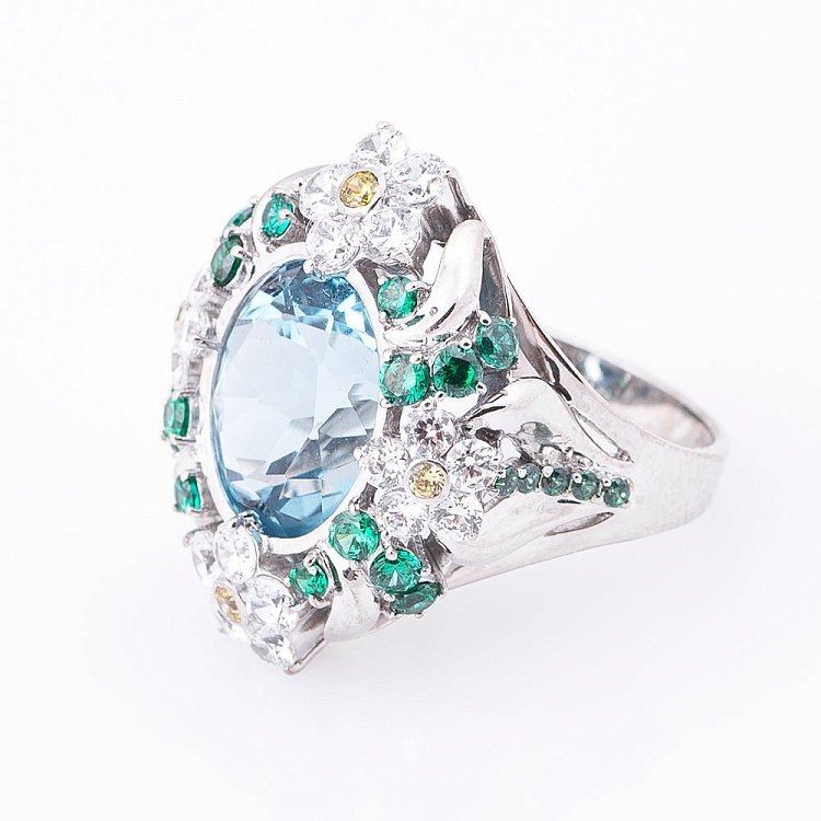 Золотое кольцо с топазом и цветными фианитами 14032088т от ювелирного магазина Оникс - 1