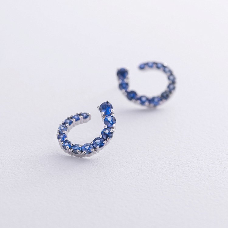 Золотые серьги - пусеты "Саманта" (сапфиры) сб0495gl от ювелирного магазина Оникс - 3