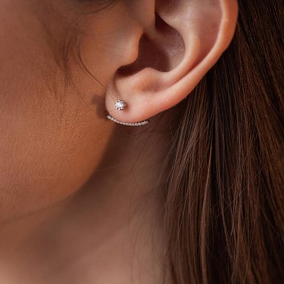 Серебряные серьги - джекеты с фианитами 902-00986 №7