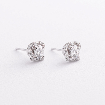 Золоті сережки - пусети "Квіточки" 2 в 1 з діамантами сб0615cha