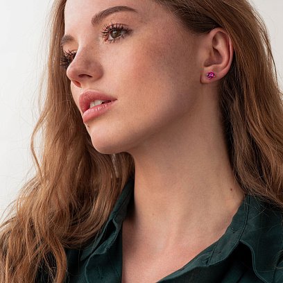 Срібні сережки-пусети з рожевими топазами 121967 №2