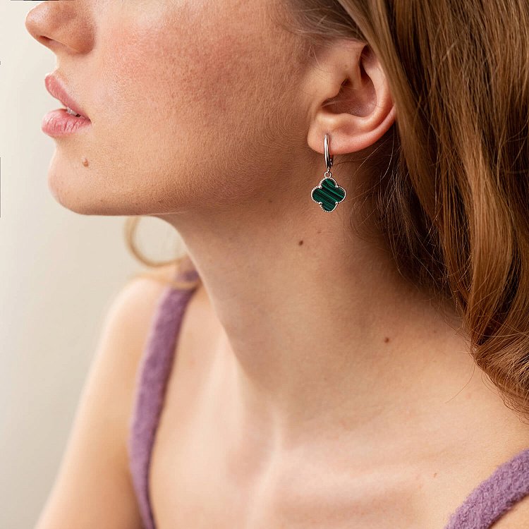 Срібні сережки "Конюшина" (малахіт) 122840 від ювелірного магазину Онікс - 3