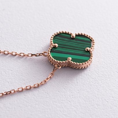 Золотое колье "Клевер" с малахитом кол02018 №4