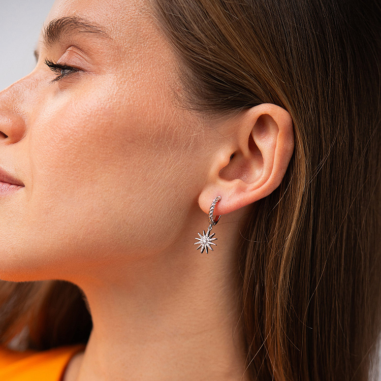 Золоті сережки "Полярна зірка" з фіанітами с09530 від ювелірного магазину Онікс - 1