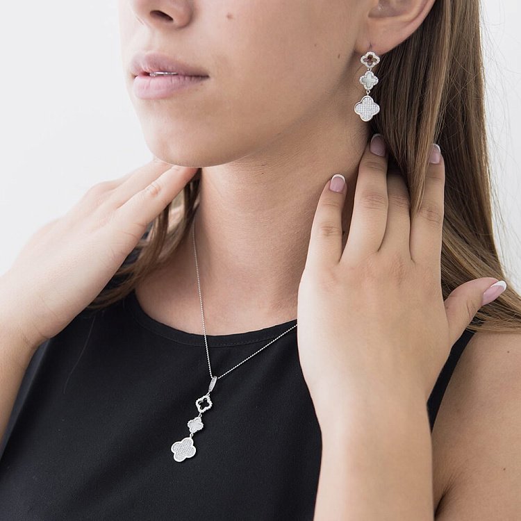 Серебряные серьги с перламутром и фианитами 121691 от ювелирного магазина Оникс - 4