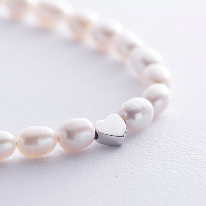 Серебряное колье "Сердечко" с жемчугом 908-01440 №4