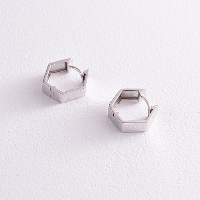 Сережки "Шестикутники" у білому золоті с08007 №3
