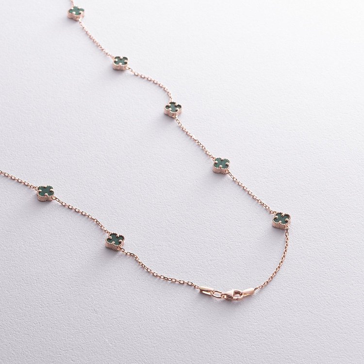 Колье "Клевер" с малахитом mini (красное золото) кол02424 от ювелирного магазина Оникс - 4