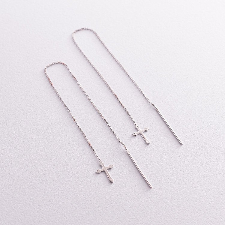 Золотые серьги - протяжки "Крестики" с05243 от ювелирного магазина Оникс