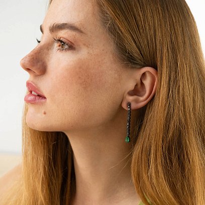 Золоті сережки зі смарагдами і чорними діамантами сб0570di №4