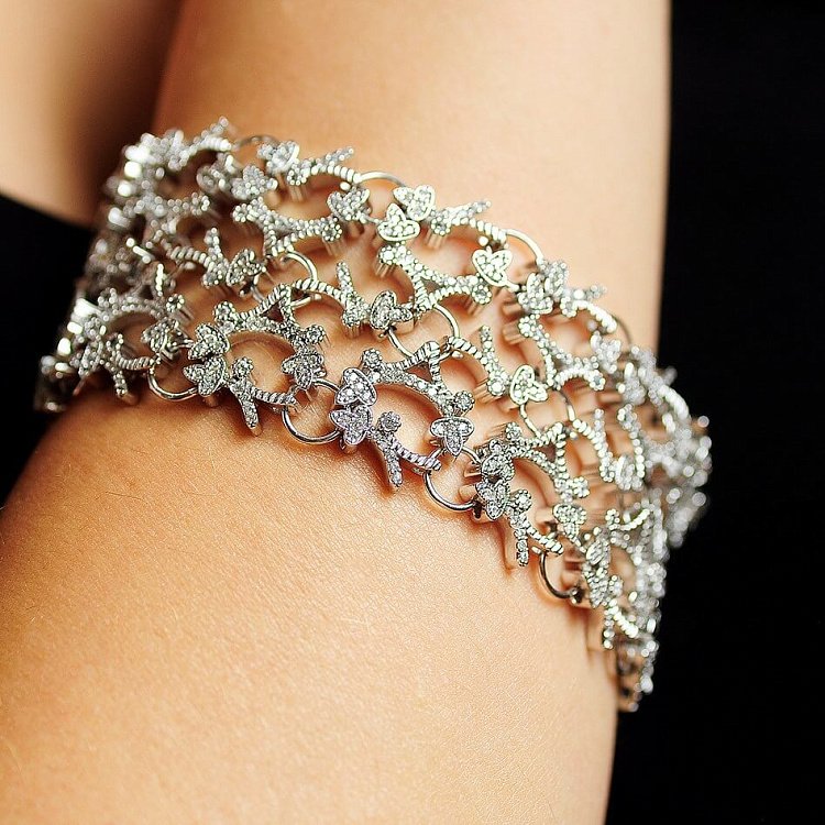 Серебряный браслет с фианитами (родий) 14811 от ювелирного магазина Оникс - 3