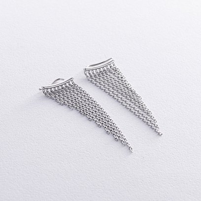 Серебряные серьги - клаймберы с цепочками OR113060 №2