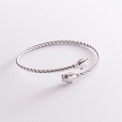 Жесткий золотой браслет "Пантеры" с фианитами б04996 №5