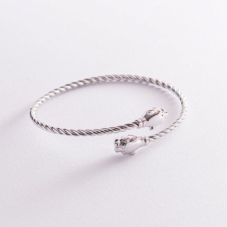 Жесткий золотой браслет "Пантеры" с фианитами б04996 от ювелирного магазина Оникс - 4