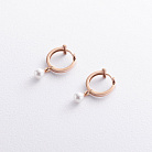 Серьги - кольца "Tina" с жемчугом (красное золото) с09637 от ювелирного магазина Оникс - 1