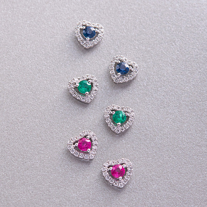 Золотые серьги - пусеты "Сердечки" с изумрудами и бриллиантами сб0507ca №9