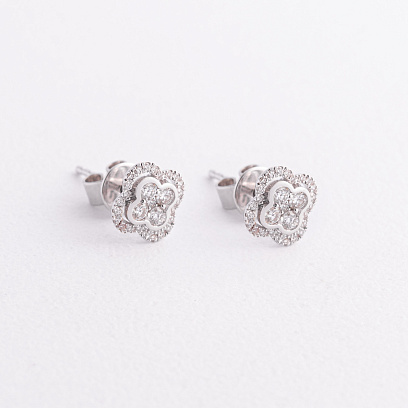 Золотые серьги - пусеты "Клевер" (бриллианты) сб0619lg №2