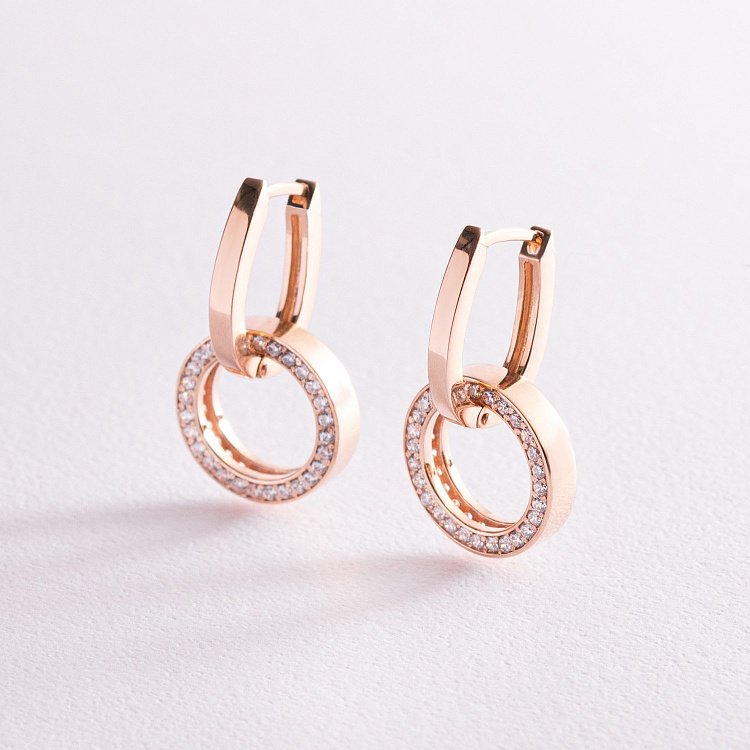 Серьги с кольцами в красном золоте (фианиты) с06460 от ювелирного магазина Оникс - 6