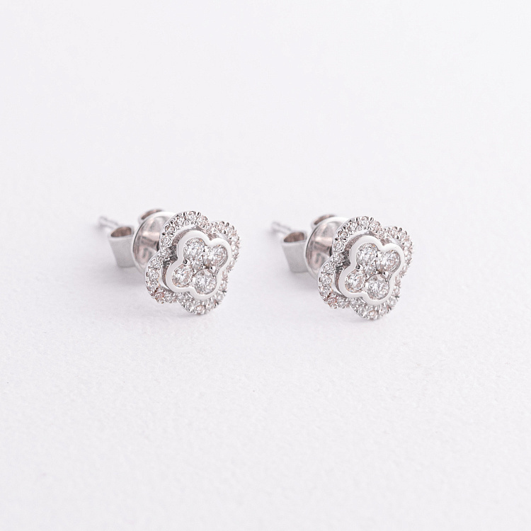 Золотые серьги - пусеты "Клевер" (бриллианты) сб0619lg от ювелирного магазина Оникс - 1