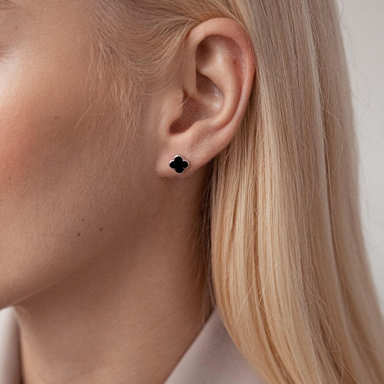 Золотые серьги - пусеты "Клевер" (эмаль) 500047Bч от ювелирного магазина Оникс - 1