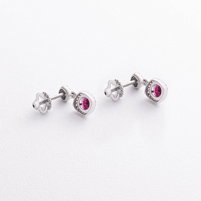Серебряные серьги - пусеты (рубины, куб. цирконий) 2500/1р-HRUB №2
