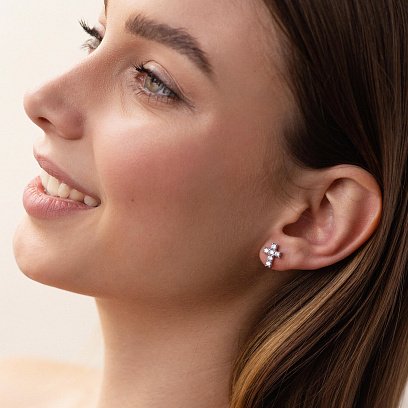 Срібні сережки - пусети "Хрестики" (фіаніти)  058310 №6