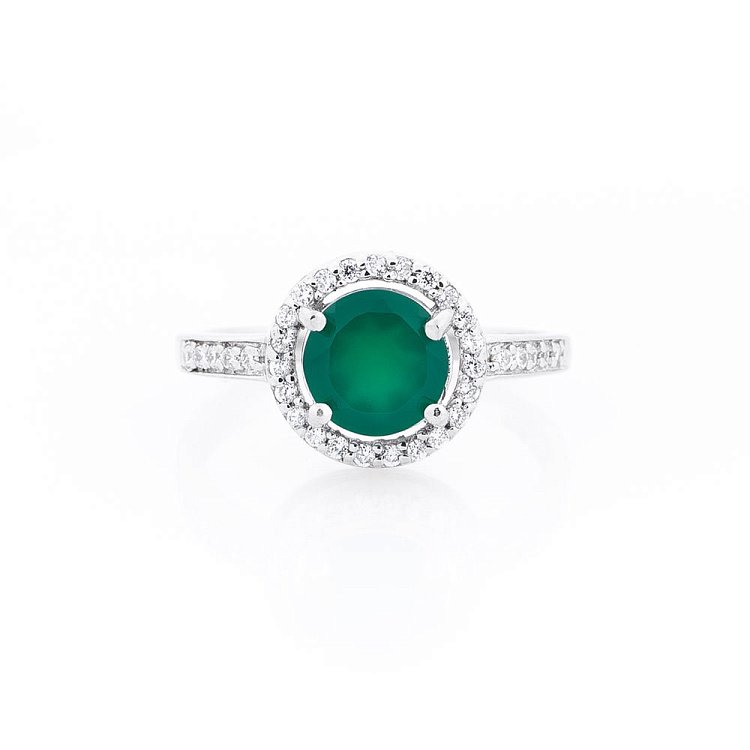 Серебряное помолвочное кольцо с хризопразом и фианитами 111495 от ювелирного магазина Оникс - 2