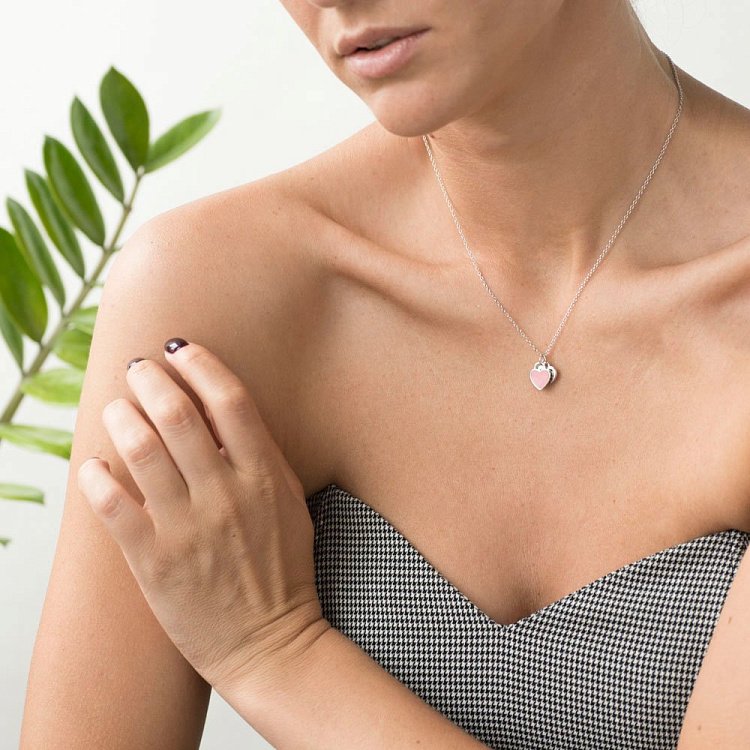 Серебряное колье с сердечками (эмаль) 18642 от ювелирного магазина Оникс - 3