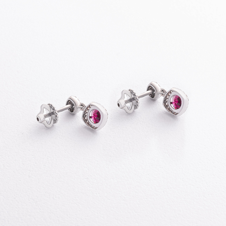 Серебряные серьги - пусеты (рубины, куб. цирконий) 2500/1р-HRUB от ювелирного магазина Оникс - 1