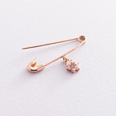 Золота дитяча булавка "Квіточка" з фіанітами зак00205