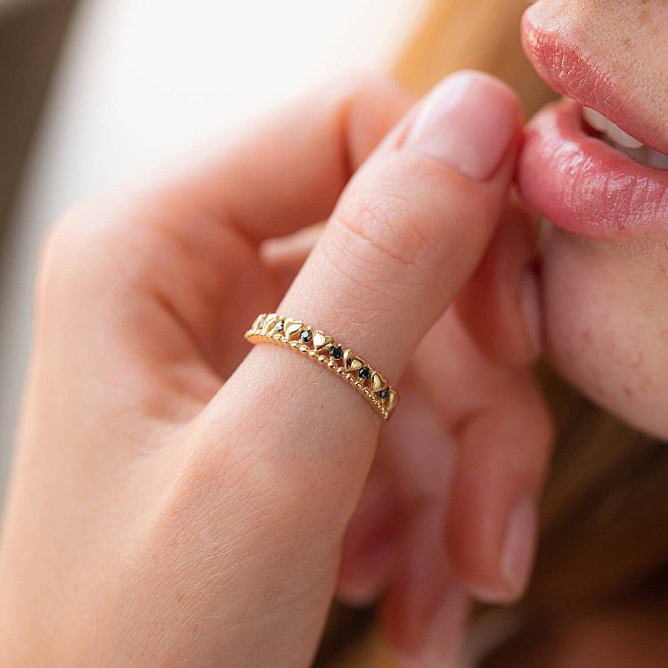 Кольцо "Сердечки" в желтом золоте (черные фианиты) к07059 от ювелирного магазина Оникс - 3