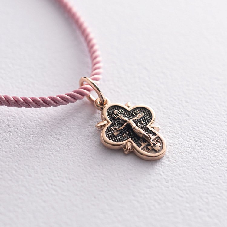 Золотой крестик "Распятие. Спаси и Сохрани" (чернение) п03263 от ювелирного магазина Оникс - 2