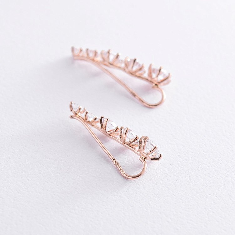 Золотые серьги - клаймберы с фианитами с04003 от ювелирного магазина Оникс - 3