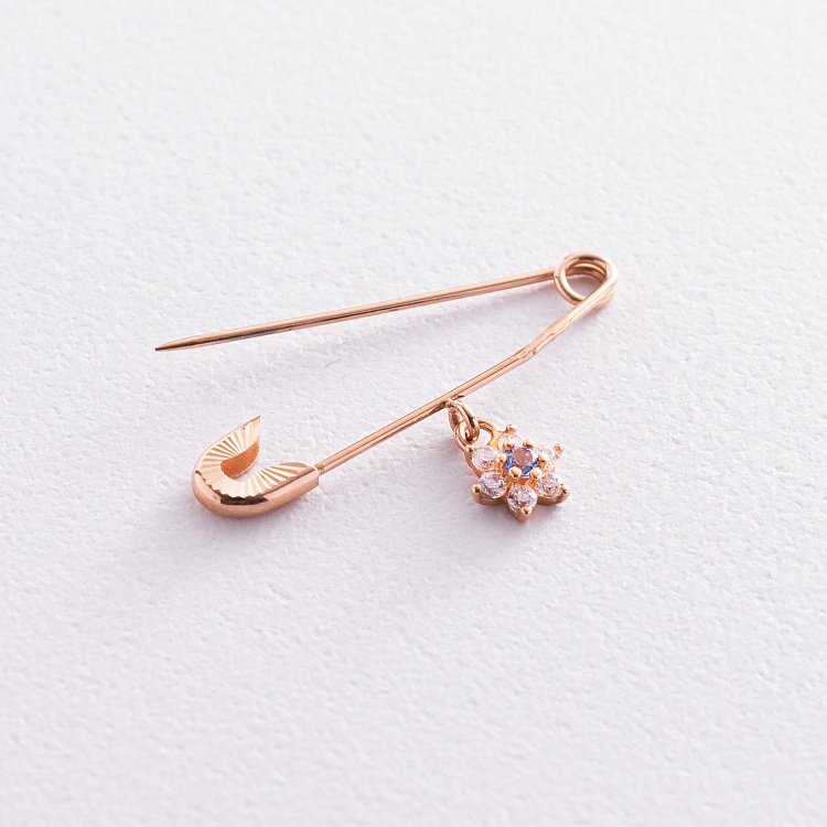 Золота дитяча булавка "Квіточка" з фіанітами зак00205 від ювелірного магазину Онікс