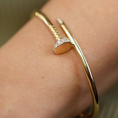 Жорсткий золотий браслет "Цвях" (діаманти) бб0035м №4