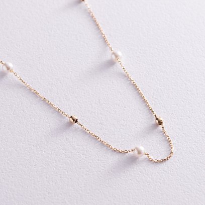 Золотое колье "Шарики" с жемчугом кол02031 №7