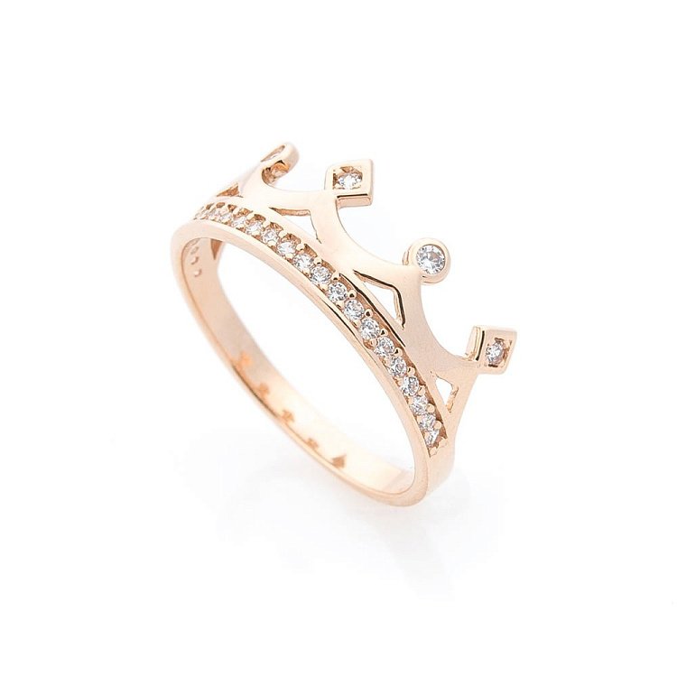 Золота каблучка "Корона" з фіанітами к05523 від ювелірного магазину Онікс