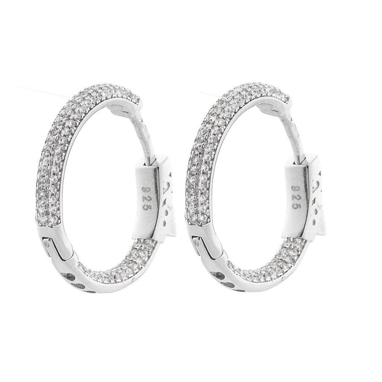 Серебряные серьги-кольца с фианитами 12910 от ювелирного магазина Оникс - 1