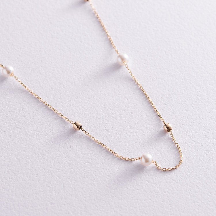 Золотое колье "Шарики" с жемчугом кол02031 от ювелирного магазина Оникс - 6