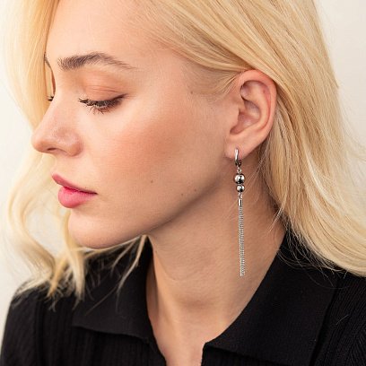 Серебряные висячие серьги с шариками 123140 №3