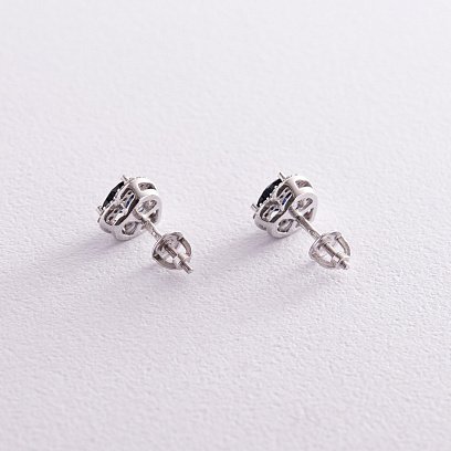 Срібні сережки - пусети "Сердечки" з синт. сапфірами та фіанітами 2477/1р-HSPH №3