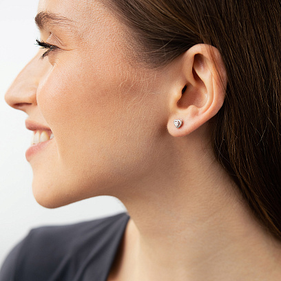 Сережки - пусети "Сердечки" у білому золоті (діаманти) сб0709ca №4