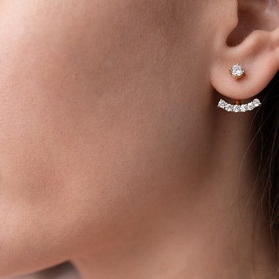 Серьги - джекеты в желтом золоте (фианиты) с07768 №3