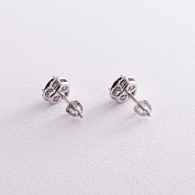 Срібні сережки - пусети "Сердечки" з синт. сапфірами та фіанітами 2477/1р-HSPH від ювелірного магазину Онікс - 2