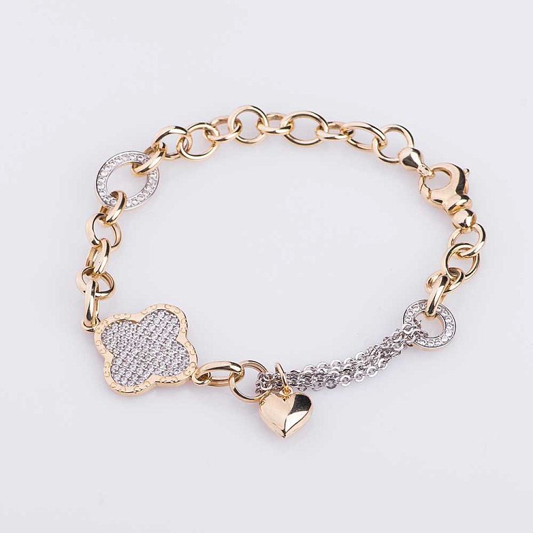 Золотий браслет "Конюшина" з фіанітами б02412 від ювелірного магазину Онікс