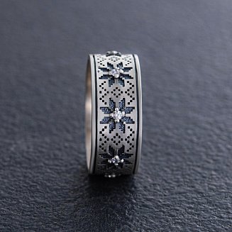 Серебряное кольцо "Вышиванка" (фианиты) 1113 №2